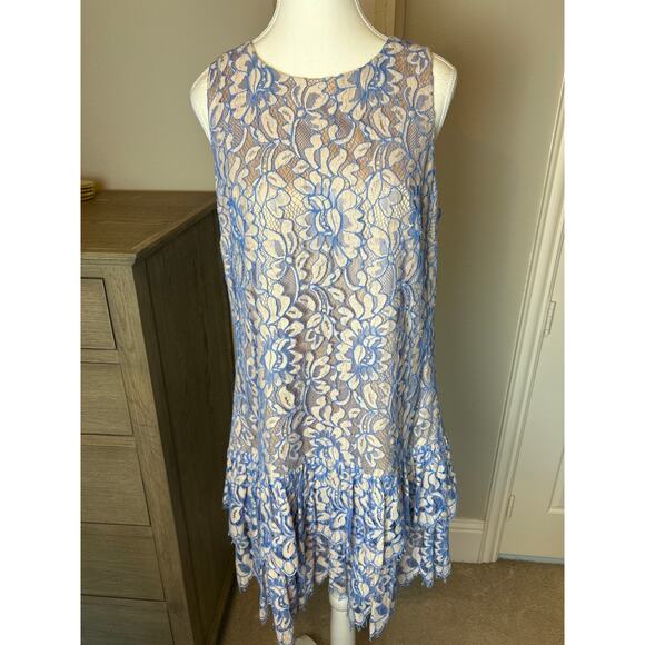 Eliza j | Blue/Neutral Lace Shift Dress | Medium - Picture 4 of 16